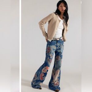 Free People “free bird” Paisley patch Wide Leg Jeans
